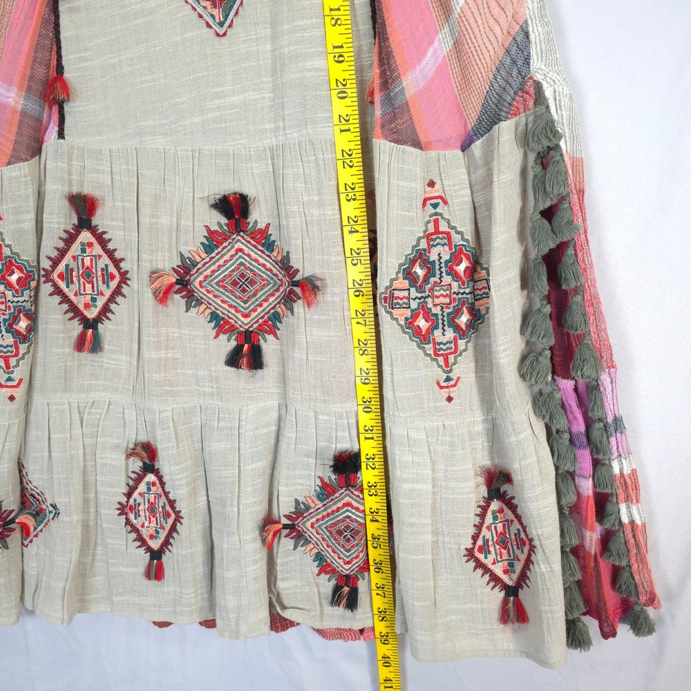 Soft Surroundings Boho Artisan Maxi Skirt S Embroidered Tassel Gauzy Aztec - Picture 4 of 12